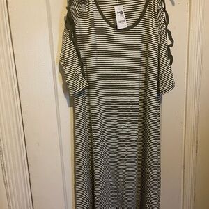 Striped Short Sleeve Dress with Ladder-Sleeve Detail